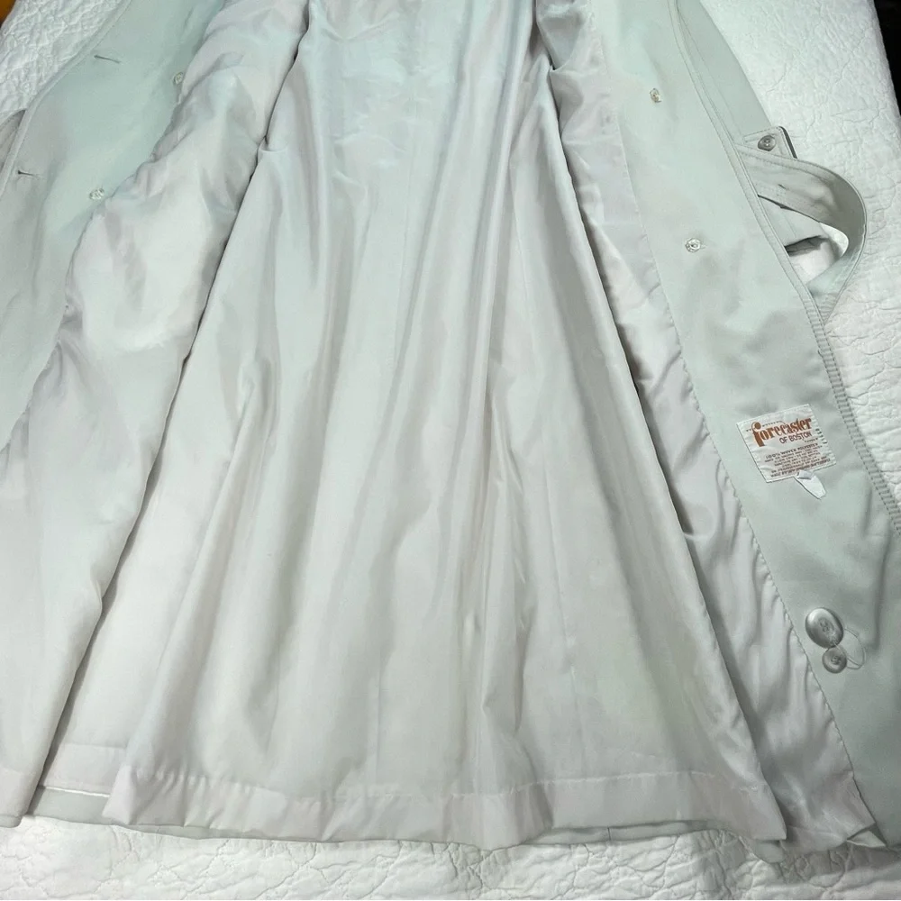 🔥Vintage Forecaster Of Boston Double Breasted Pale Gray Midi Length Trench Coat - Picture 12 of 15
